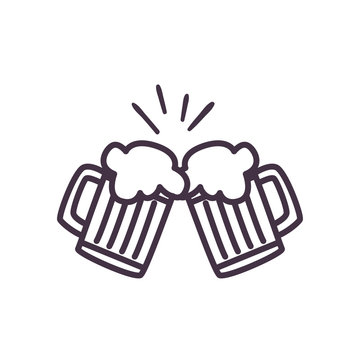 Beer Glasses Colliding Line Style Icon Vector Design