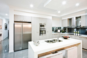 Interior of a modern kitchen and dining room