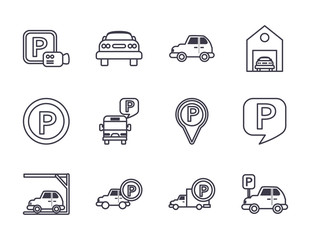 parking line style icon set vector design