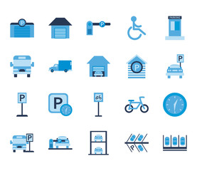 parking flat style icon set vector design