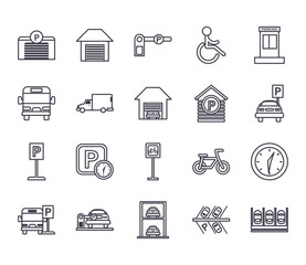 parking line style icon set vector design