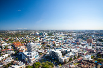 Aerial shot of urban area of Brisbane city - obrazy, fototapety, plakaty