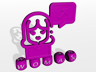 WOMAN cubic letters with 3D icon on the top - 3D illustration for beautiful and young