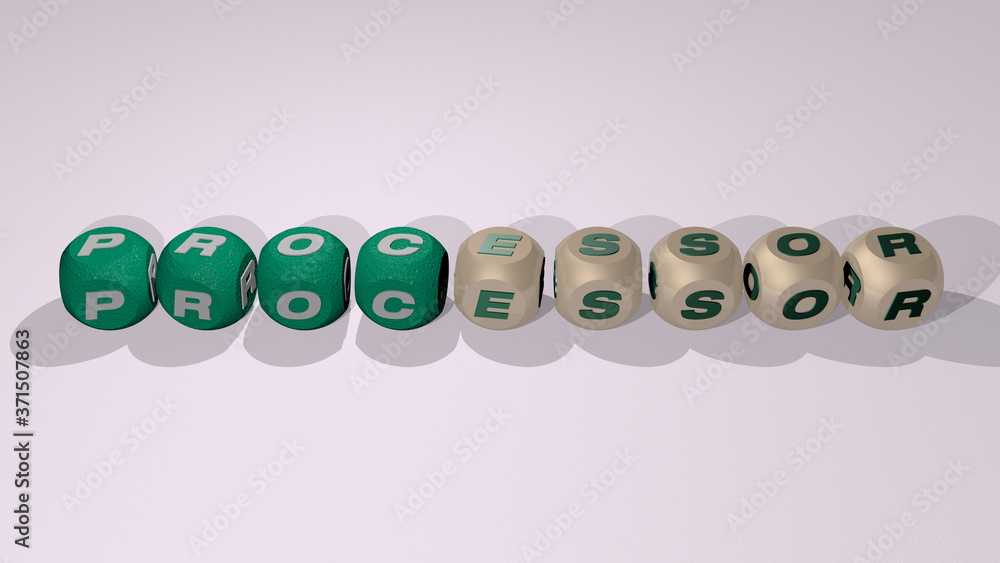 Poster combination of processor built by cubic letters from the top perspective, excellent for the concept 