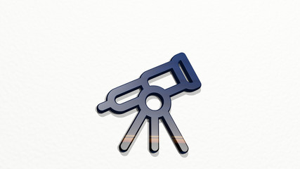 astronomy telescope 3D icon on the wall - 3D illustration for background and space