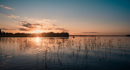 view of the reservoir with sunset
