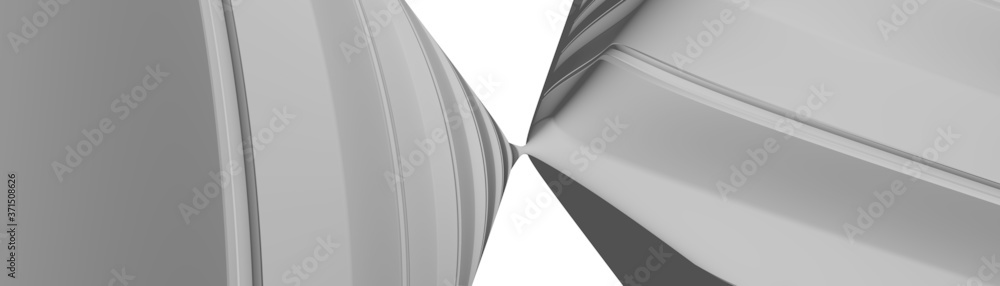Poster ultra wide 3d illustration of a geometrical shape of light gray color on a white abstract background