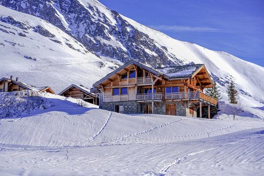 L'Alpe D'Huez ski resort in Alps mountains, France. Winter landscape. Famous travel destination. High quality photo