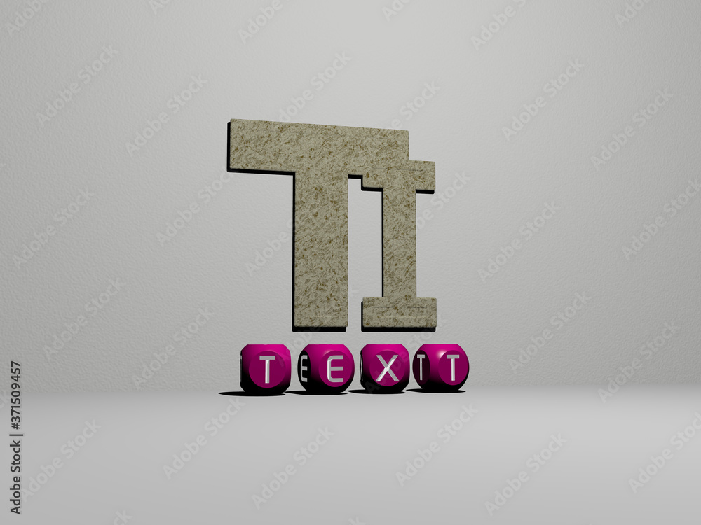 Poster 3d representation of text with icon on the wall and text arranged by metallic cubic letters on a mir