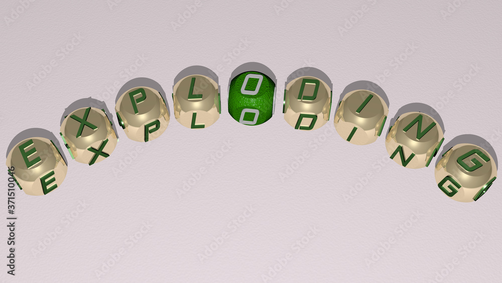 Poster exploding curved text of cubic dice letters - 3d illustration for background and abstract