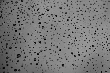 Small drops of black water on a gray background.