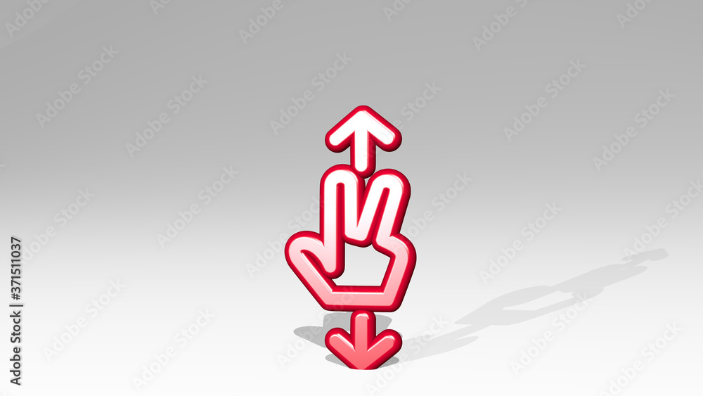 Poster gesture two fingers scroll 3d icon casting shadow - 3d illustration for background and hand