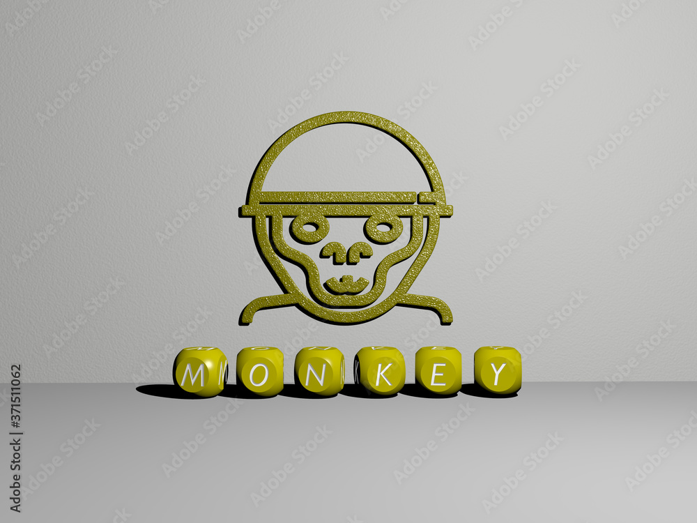 Aufkleber 3d illustration of monkey graphics and text made by metallic dice letters for the related meanings o