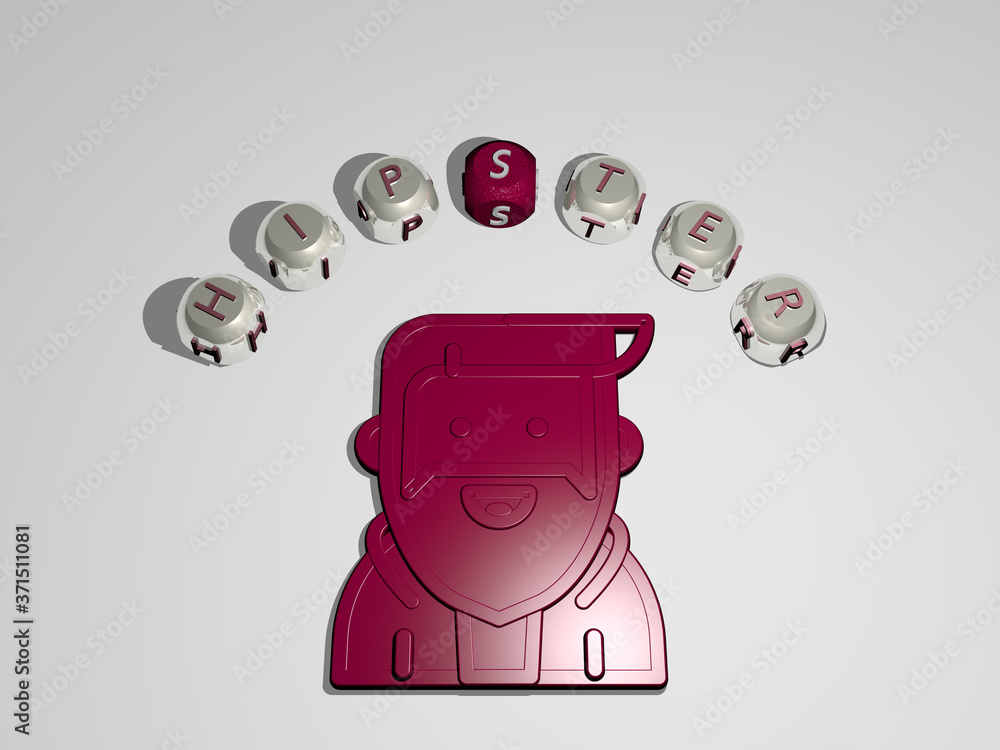 Poster hipster 3d icon surrounded by the text of cubic letters - 3d illustration for background and design