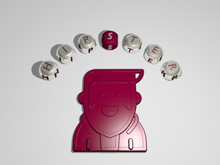 hipster 3D icon surrounded by the text of cubic letters - 3D illustration for background and design