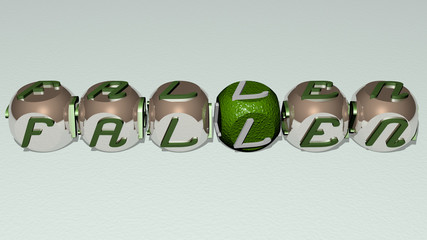 fallen text by cubic dice letters - 3D illustration for autumn and leaves