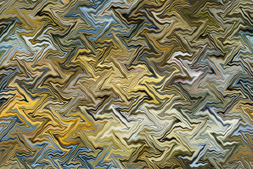 Abstract zigzag pattern with waves in yellow blue tones. Artistic image processing created by...