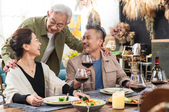 Happy in old people gossip about at the party