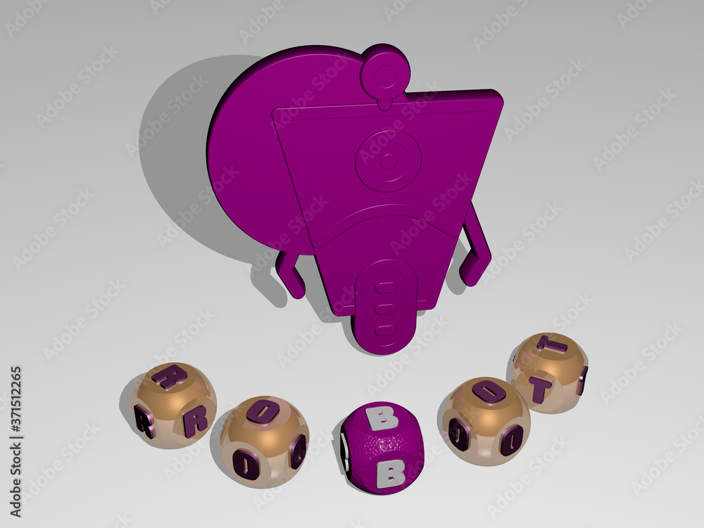 Poster robot round text of cubic letters around 3d icon - 3d illustration for artificial and background