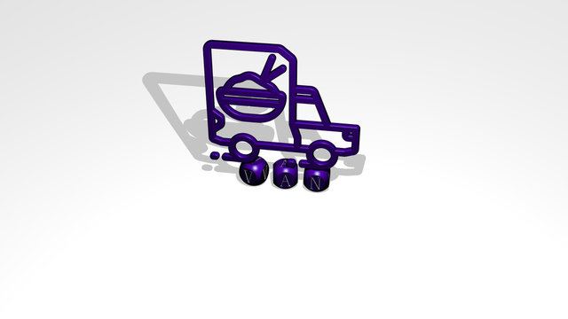 van 3D icon over cubic letters - 3D illustration for car and editorial