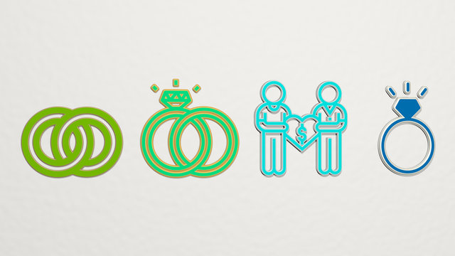 engagement 4 icons set - 3D illustration for background and wedding