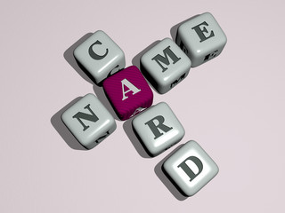 NAME CARD crossword by cubic dice letters - 3D illustration for background and design
