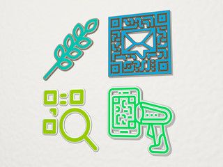 qr code 4 icons set - 3D illustration