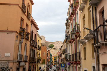 Fototapeta na wymiar Street in Cagliari on a cloudy summer day
