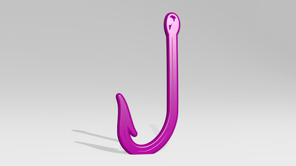 FISHING HOOK 3D icon casting shadow - 3D illustration for boat and blue