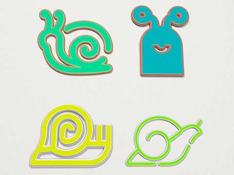 snail 4 icons set - 3D illustration for background and animal