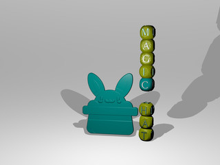 MAGIC HAT text beside the 3D icon - 3D illustration for background and abstract