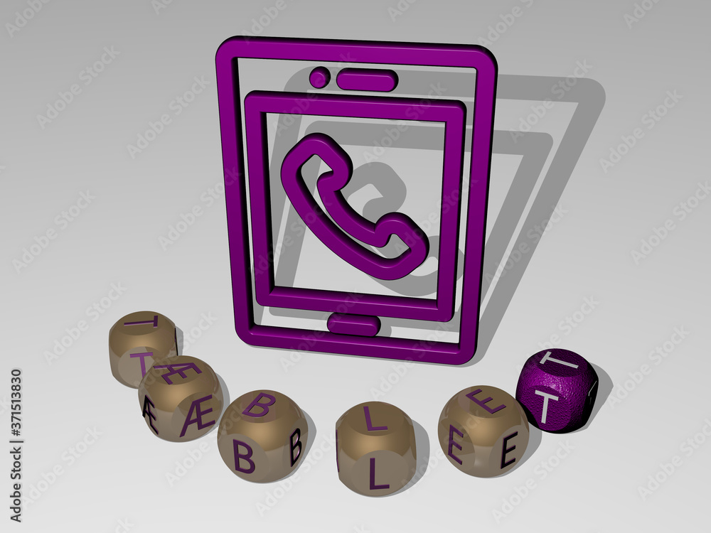 Aufkleber tablet round text of cubic letters around 3d icon - 3d illustration for computer and digital