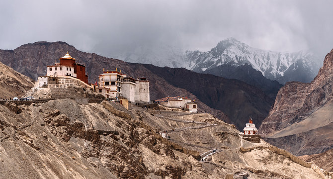 India, Ladakh, Panorama of secluded Buddhist monastery in Himalayas