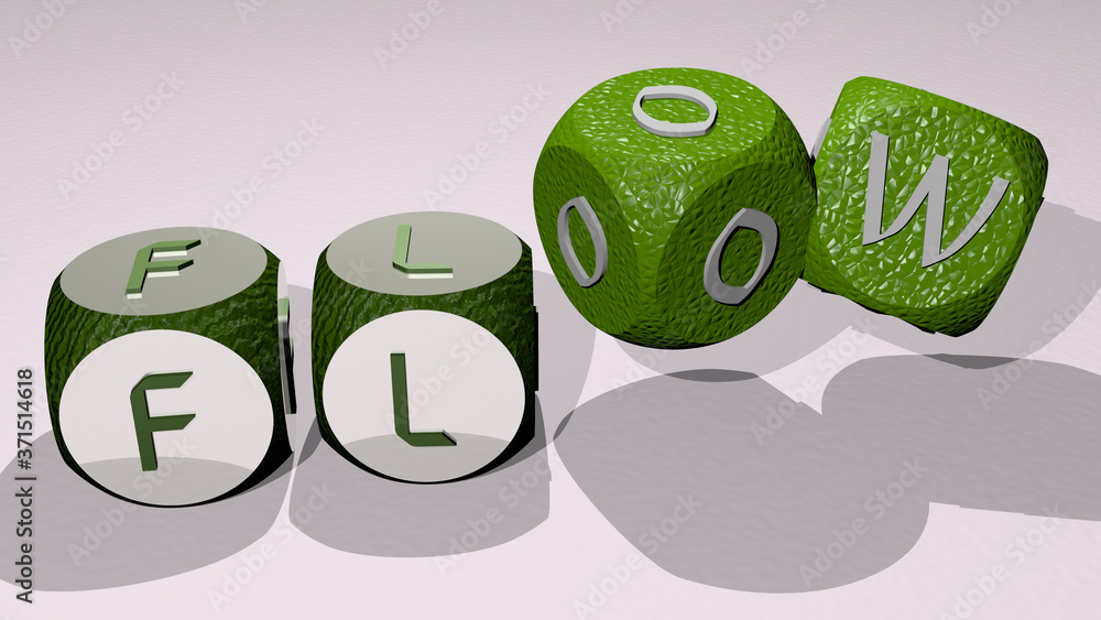 Poster flow text by dancing dice letters - 3d illustration for background and abstract