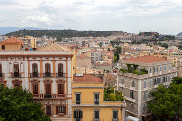 Fototapeta na wymiar View of Cagliari on a cloudy summer day