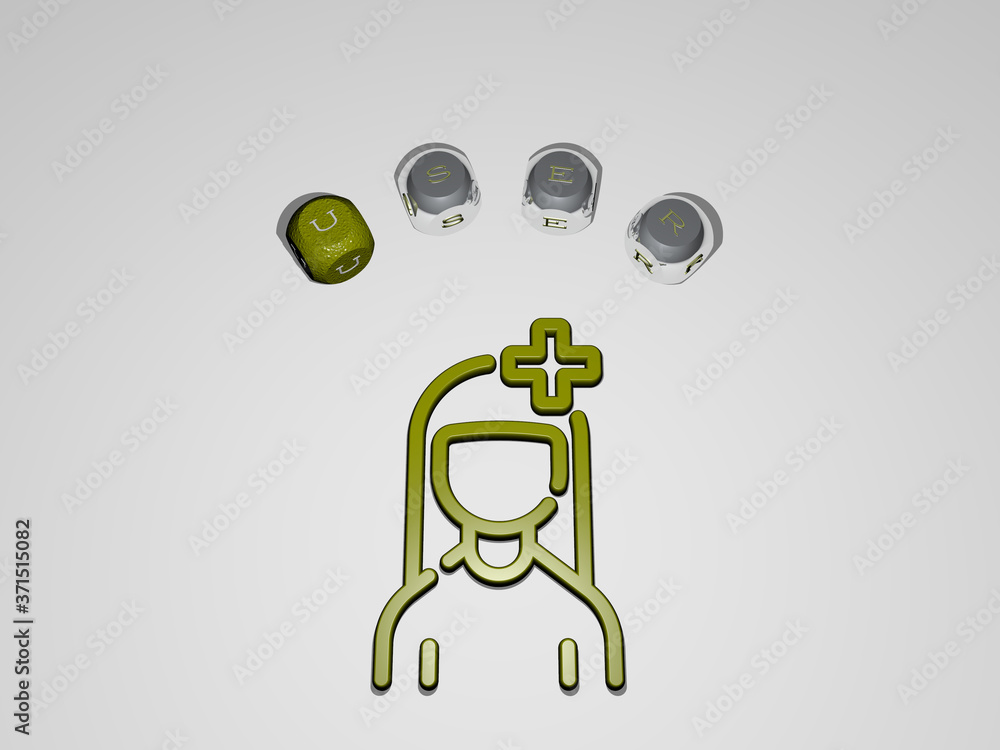 Poster user circular text of separate letters around the 3d icon - 3d illustration for interface and design