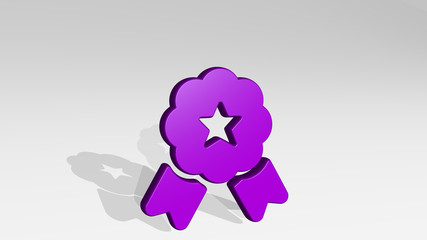 AWARD RIBBON STAR 3D icon casting shadow - 3D illustration for background and design