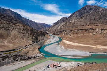 Confluence of the Indus and Zanskar River in Leh, Ladakh region, India