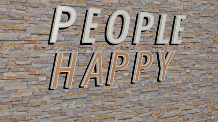 people happy text on textured wall - 3D illustration for business and background