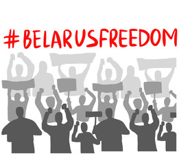 Belarus Freedom hashtag, protest group of people Protest Banner about Human Righ right people of Belarus. Vector Illustration. Icon Poster for printed matter and Symbol. For use on flags, banners, 