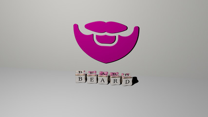 beard 3D icon on the wall and cubic letters on the floor - 3D illustration for background and adult