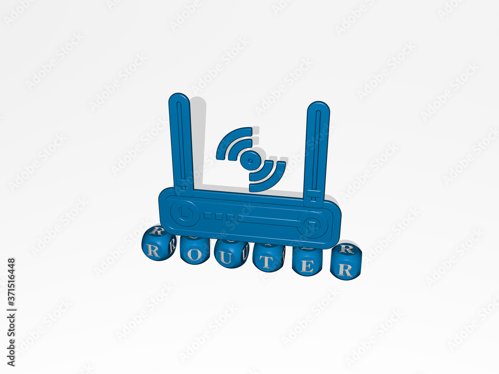 Poster router 3d icon over cubic letters - 3d illustration for internet and connection