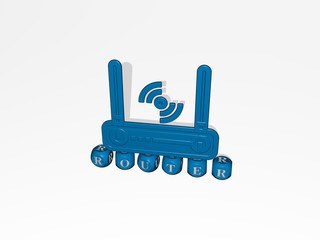 router 3D icon over cubic letters - 3D illustration for internet and connection