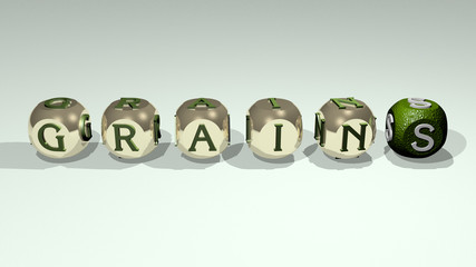 grains text of cubic individual letters - 3D illustration for background and food