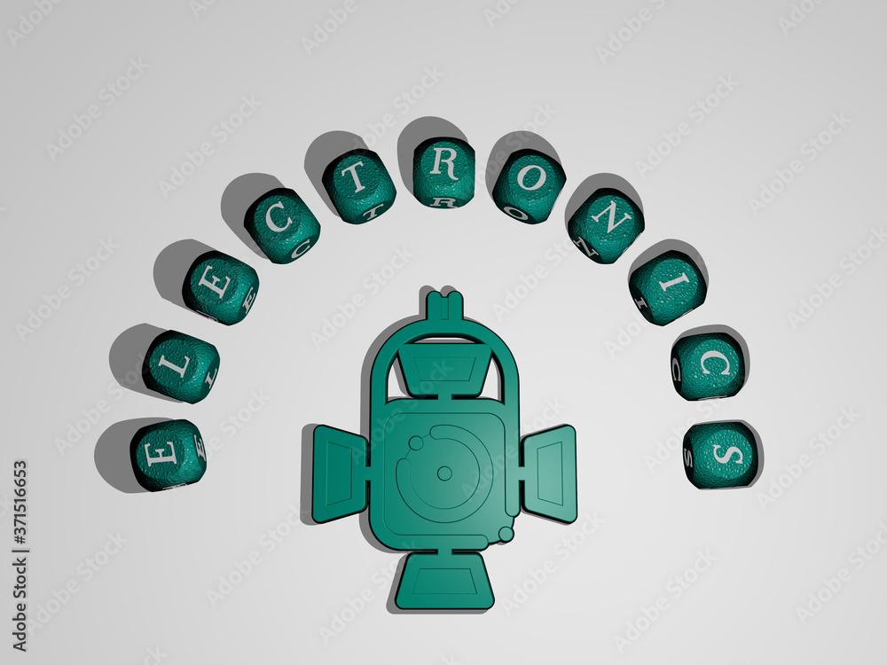 Aufkleber electronics icon surrounded by the text of individual letters - 3d illustration for computer and bac