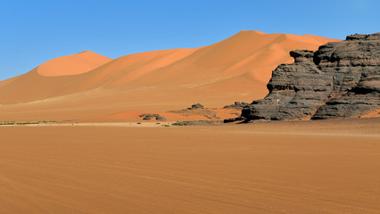 Fototapeta na wymiar BIG SAND DUNES IN THE SAHARA DESERT IN ALGERIA