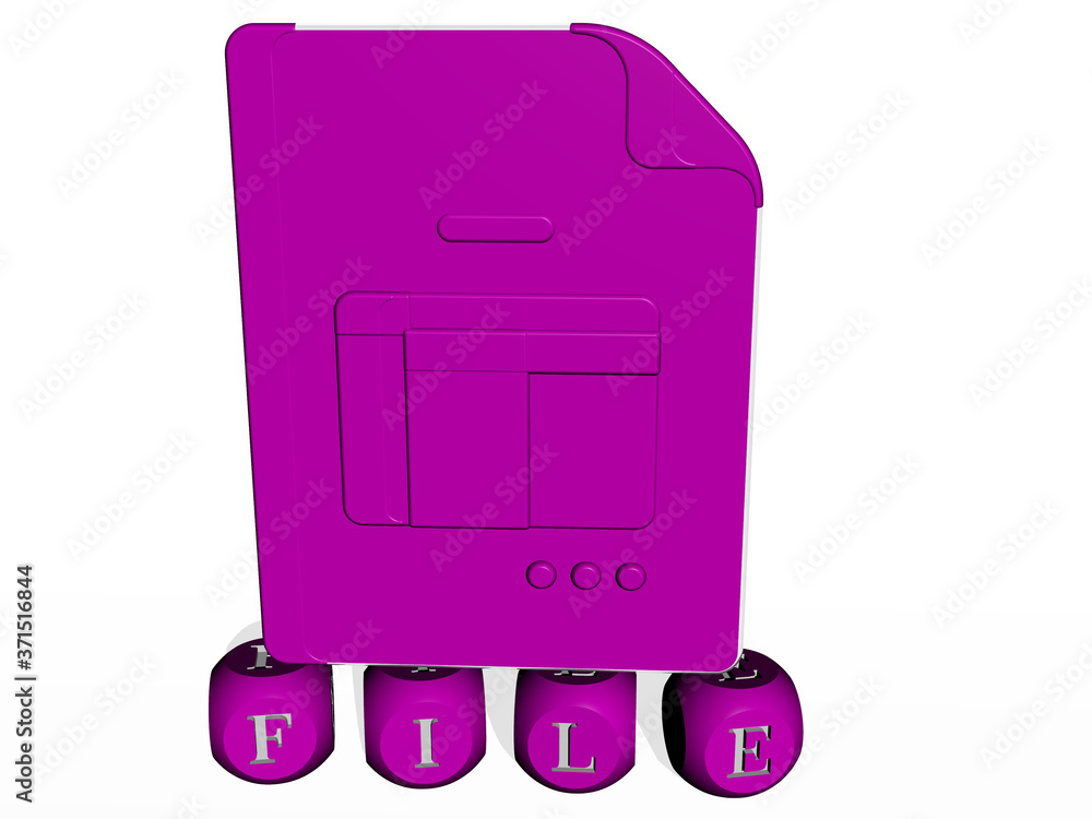 Poster file cubic letters with 3d icon on the top - 3d illustration for background and business