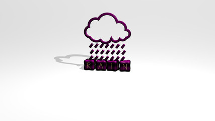 rain 3D icon object on text of cubic letters - 3D illustration for background and beautiful