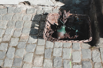 An old European town. The flea market. Pavers.