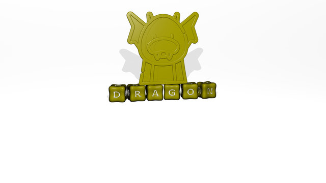 DRAGON 3D icon object on text of cubic letters - 3D illustration for background and animal